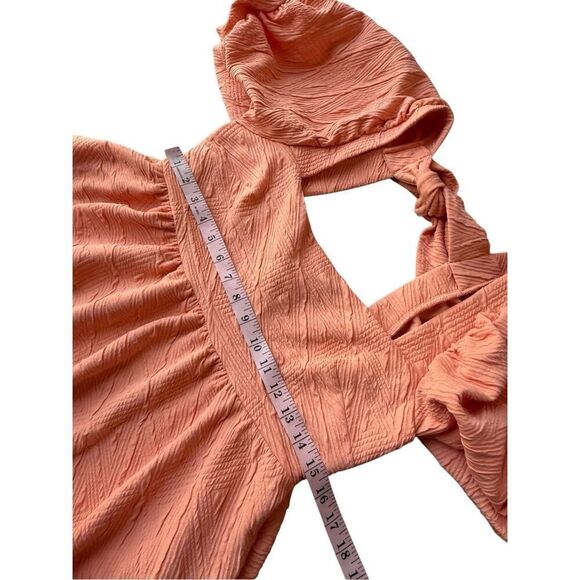 Free People Babydoll Puff Sleeves Violet Mini Dress In Grapefruit/Coral Size M - Picture 10 of 11